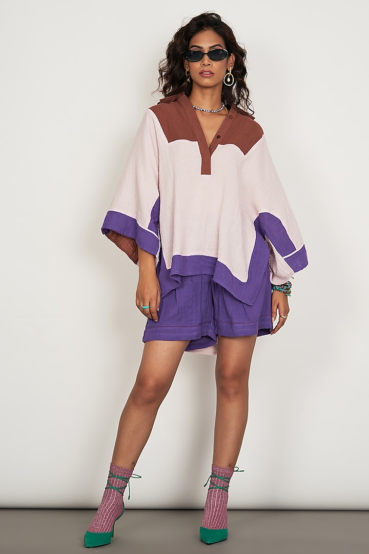 Pale Dogwood Natural Cotton Gauze Color-Blocked Co-Ord Set by Spacelines at Pernia's Pop Up Shop