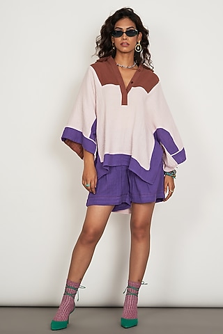 Pale Dogwood Natural Cotton Gauze Color-Blocked Co-Ord Set by Spacelines