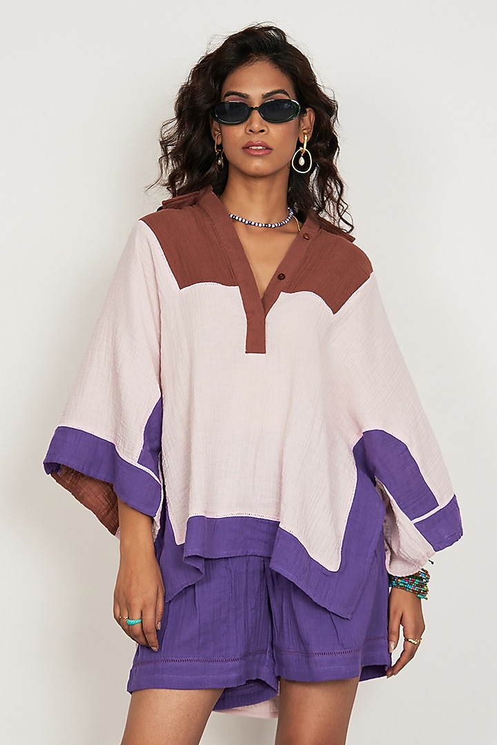 Pale Dogwood Natural Cotton Gauze Color-Blocked Co-Ord Set by Spacelines at Pernia's Pop Up Shop