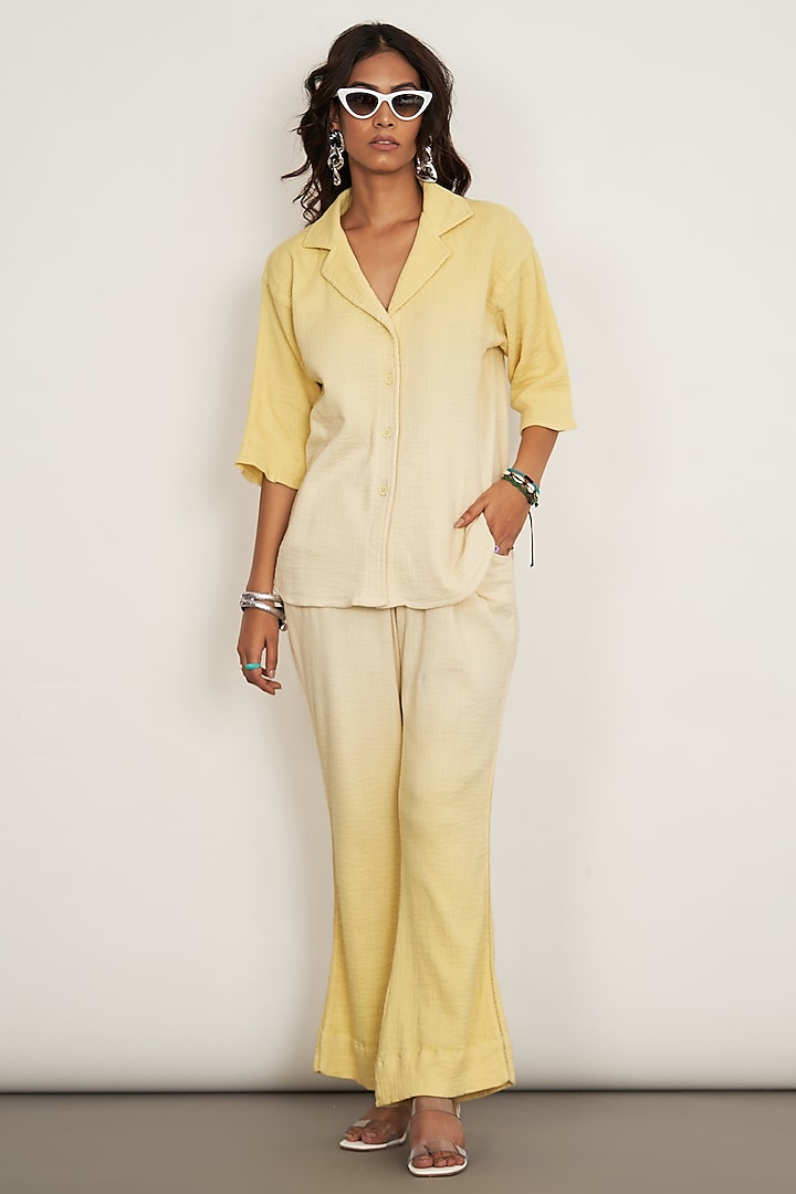 Pastel Yellow Natural Cotton Dobby Dip-Dyed Co-Ord Set by Spacelines at Pernia's Pop Up Shop