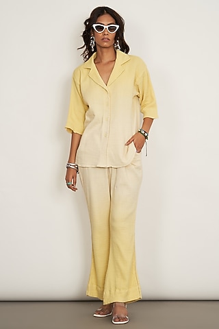 Pastel Yellow Natural Cotton Dobby Dip-Dyed Co-Ord Set by Spacelines