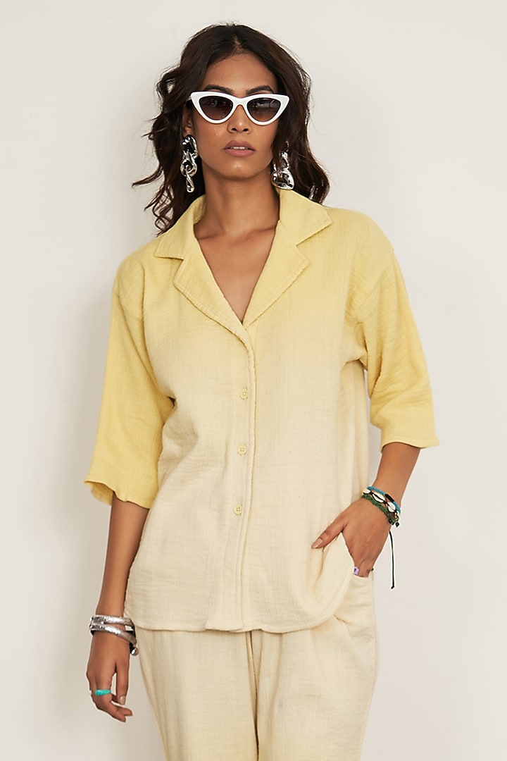 Pastel Yellow Natural Cotton Dobby Dip-Dyed Co-Ord Set by Spacelines at Pernia's Pop Up Shop