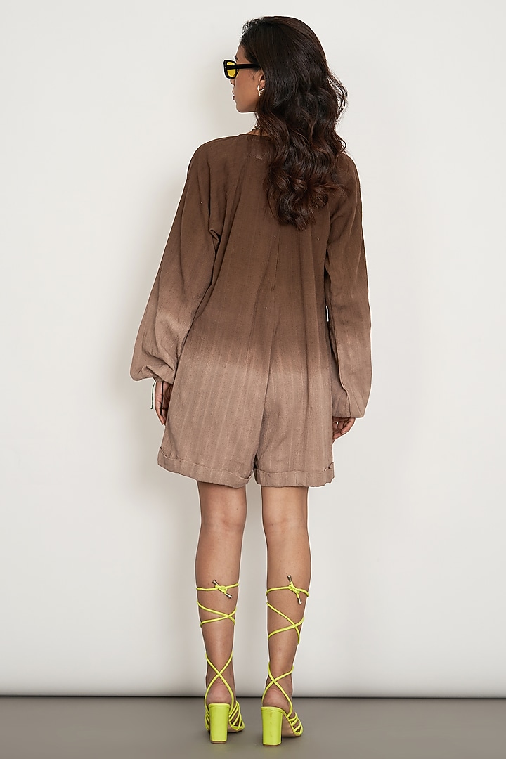 Chicory Coffee Natural Cotton Dobby Dip-Dyed Jumpsuit by Spacelines at Pernia's Pop Up Shop