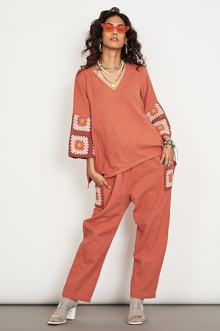 Rust Brown Natural Cotton Gauze Co-Ord Set by Spacelines at Pernia's Pop Up Shop