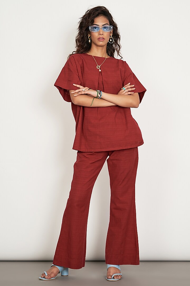 Burgundy Natural Cotton Dobby Co-Ord Set by Spacelines at Pernia's Pop Up Shop