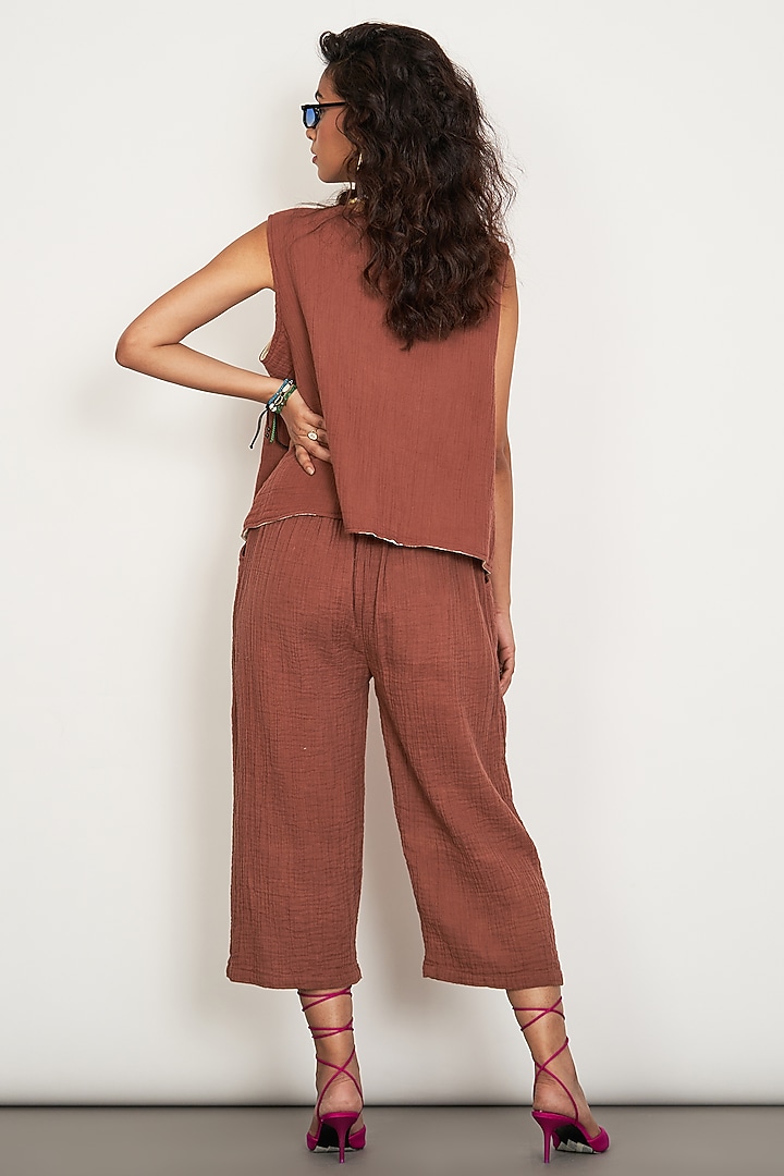 Rustic Brown Natural Double Cotton Gauze Co-Ord Set by Spacelines at Pernia's Pop Up Shop