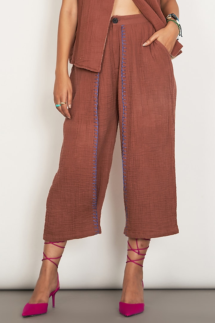Rustic Brown Natural Double Cotton Gauze Co-Ord Set by Spacelines at Pernia's Pop Up Shop
