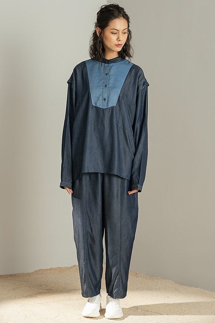 Blue Natural Cotton Denim Co-Ord Set by Spacelines at Pernia's Pop Up Shop