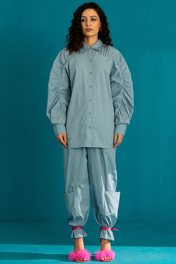 Blue Natural Cotton Poplin Co-Ord Set by The Space Lines