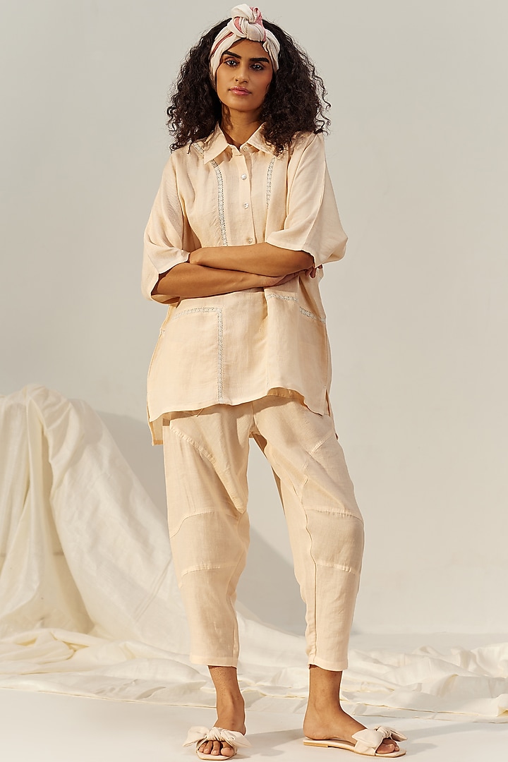 Cream Linen Viscose Co-Ord Set by The Space Lines