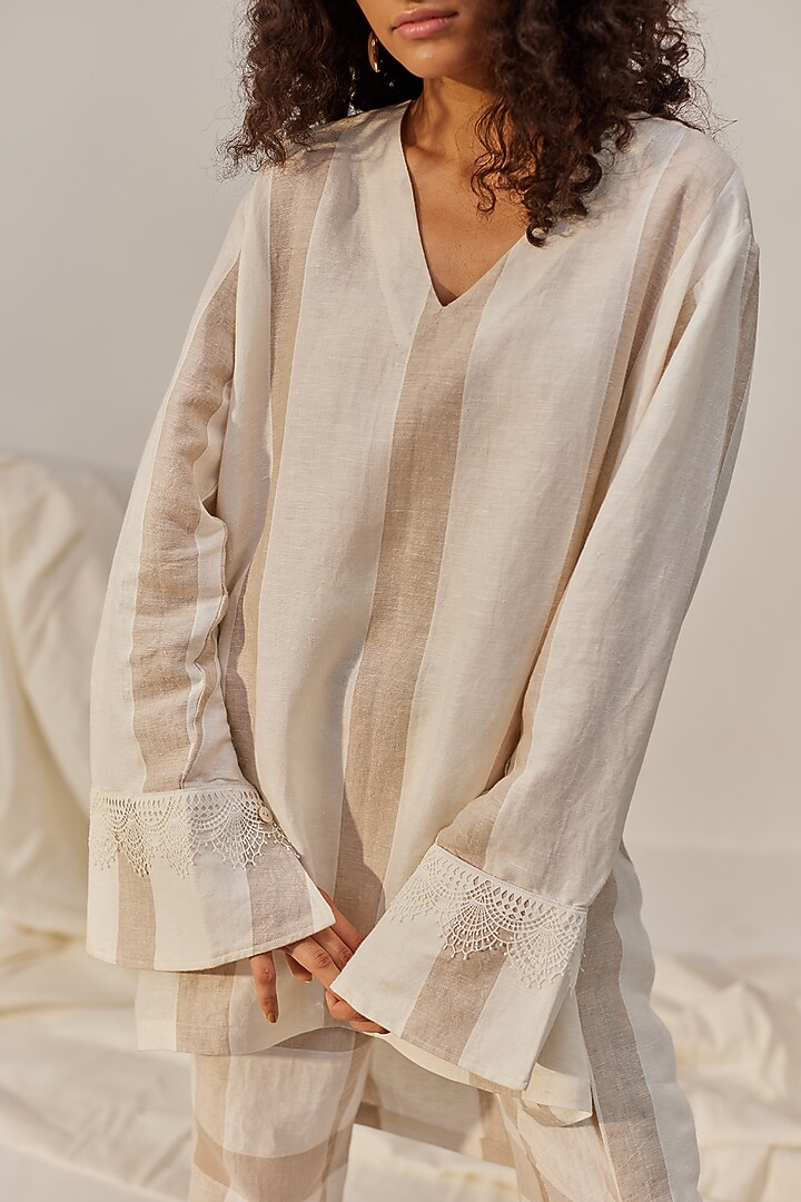 Cream Linen Viscose High-Low Tunic Set by Spacelines at Pernia's Pop Up Shop