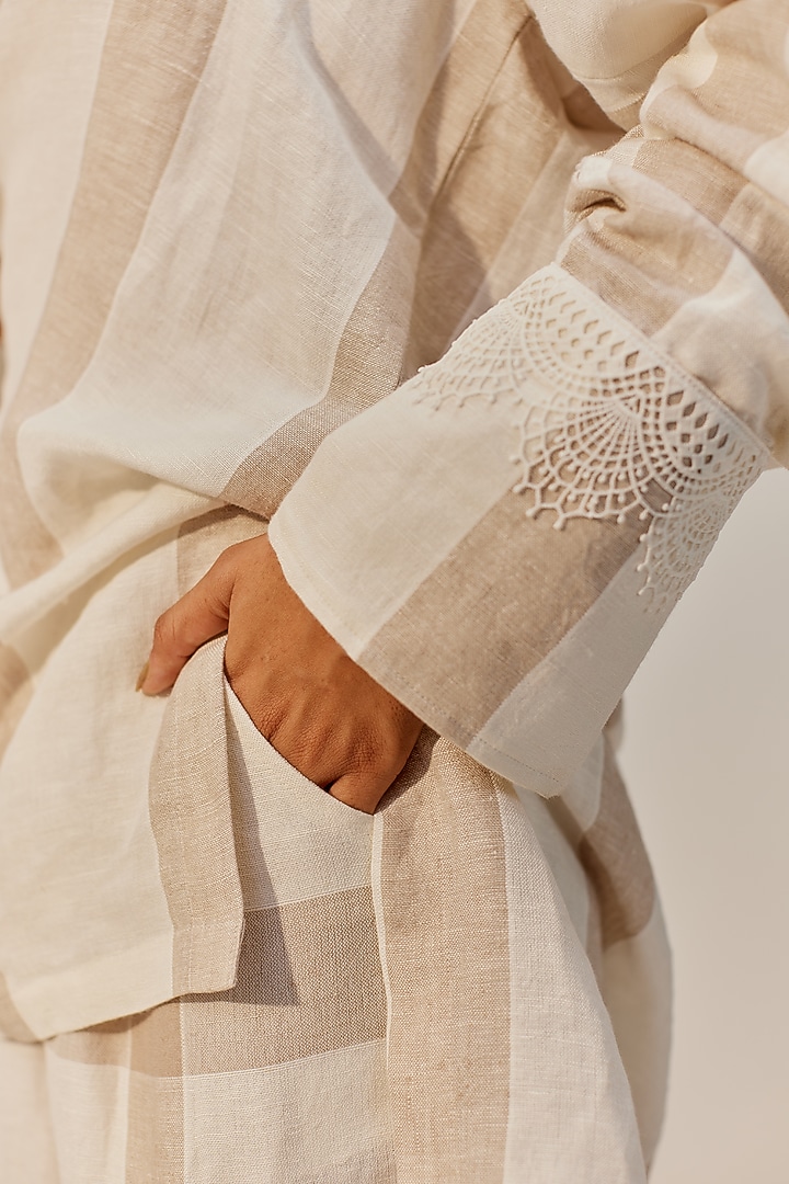 Cream Linen Viscose High-Low Tunic Set by Spacelines at Pernia's Pop Up Shop