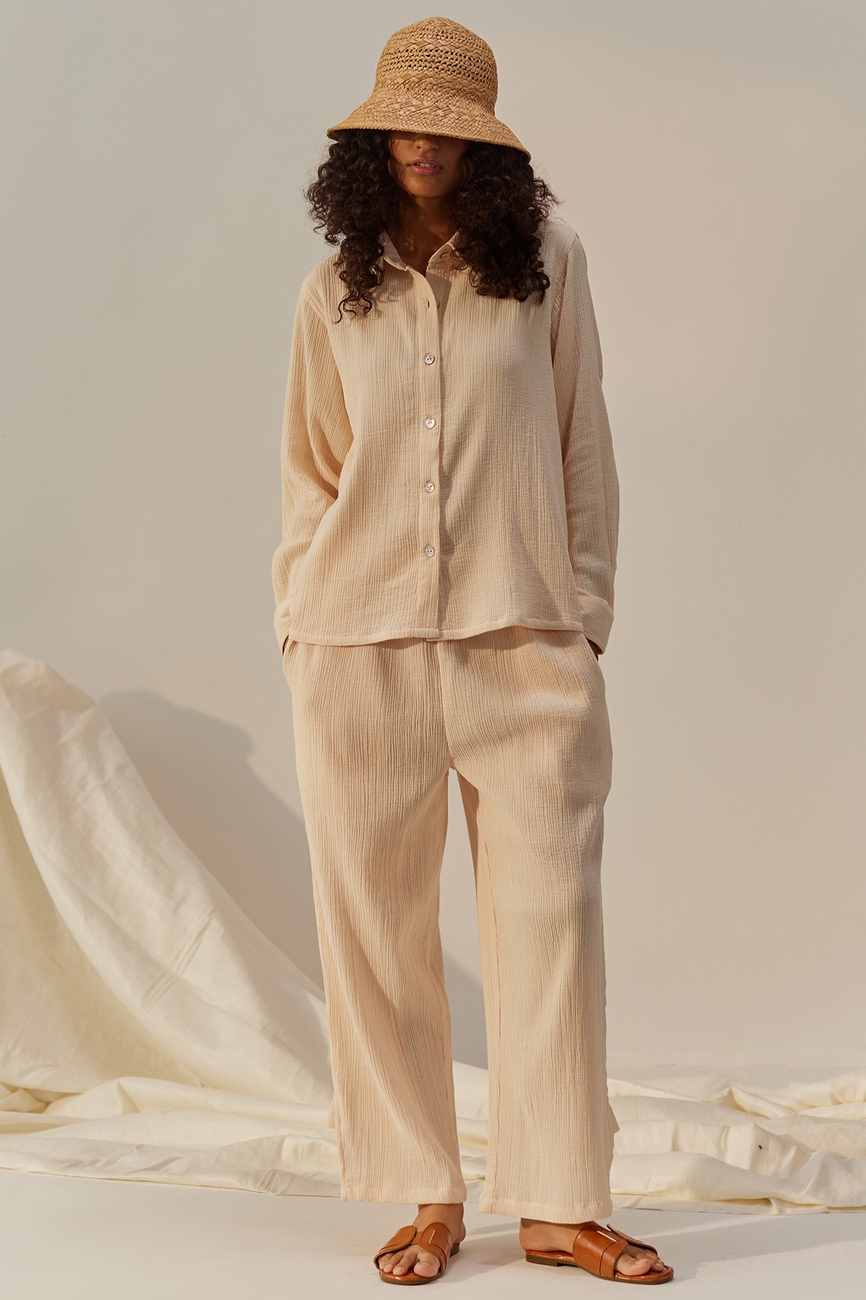 Cream Cotton Gauze Tunic Set by The Space Lines at Pernia 