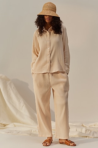 Cream Cotton Gauze Tunic Set by Spacelines