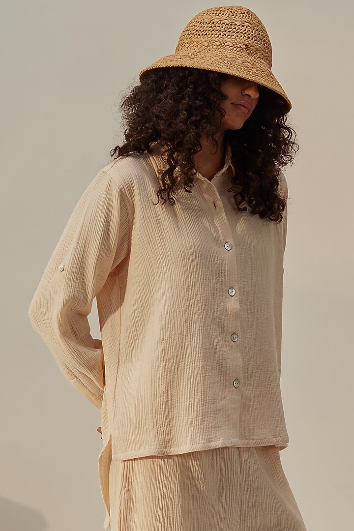 Cream Cotton Gauze Tunic Set by The Space Lines at Pernia 