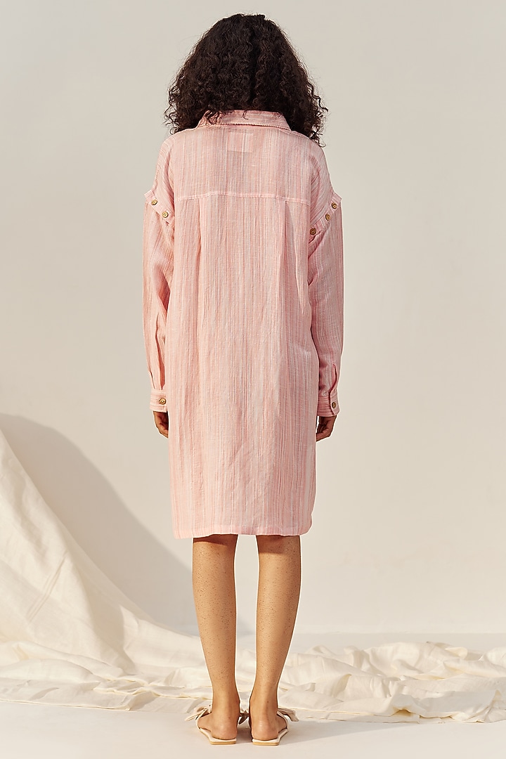 Lobster Bisque Pink Linen Viscose Hand Embroidered Dress by The Space Lines at Pernia's Pop Up Shop 2026 Lobster Bisque Pink Linen Viscose Hand Embroidered Dress by The Space Lines at Pernia's Pop Up Shop 2026