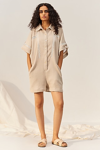 Silver Sage Cotton Gauze Playsuit by Spacelines