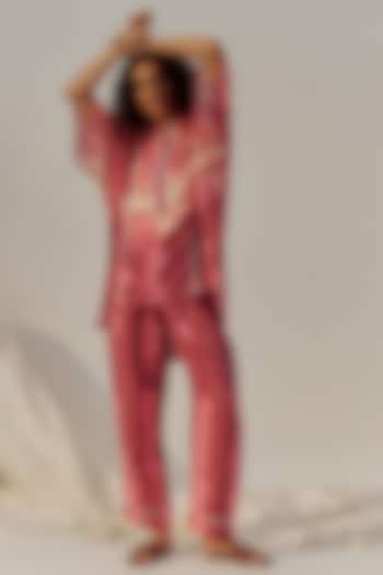 Tomato Red Linen Viscose Printed Co-Ord Set by The Space Lines
