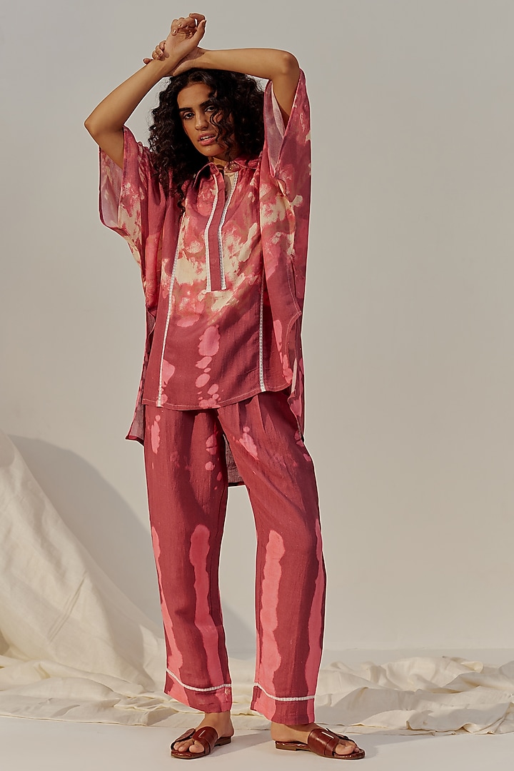 Tomato Red Linen Viscose Printed Co-Ord Set by The Space Lines
