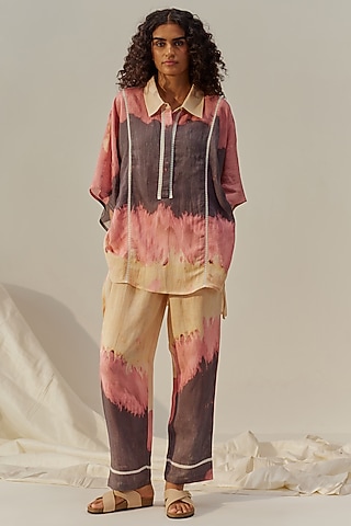 Wheat Brown Linen Viscose Printed Co-Ord Set by Spacelines