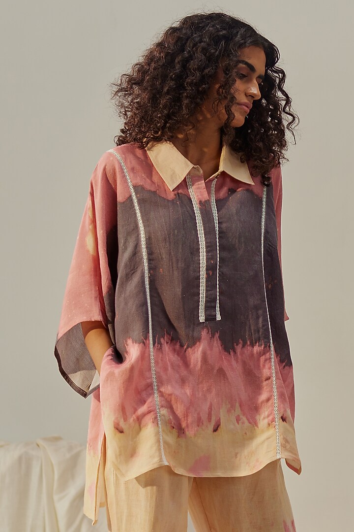 Wheat Brown Linen Viscose Printed Co-Ord Set by Spacelines at Pernia's Pop Up Shop