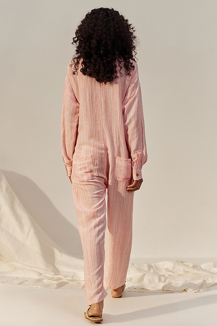 Lobster Bisque Pink Linen Viscose Jumpsuit by Spacelines at Pernia's Pop Up Shop