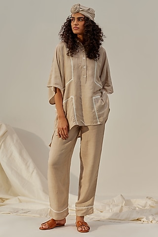 Silver Sage Linen Viscose Co-Ord Set by Spacelines