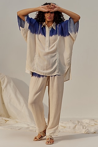 Cannoli Cream Linen Viscose Printed Co-Ord Set by Spacelines