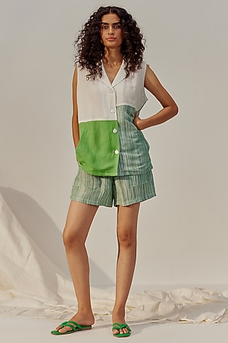 Green Linen Viscose Co-Ord Set by Spacelines