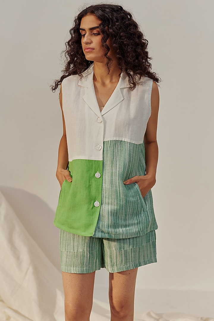 Green Linen Viscose Co-Ord Set by Spacelines at Pernia's Pop Up Shop