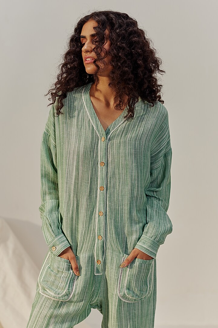 Green Linen Viscose Jumpsuit by Spacelines at Pernia's Pop Up Shop