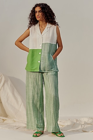 Green Linen Viscose Co-Ord Set by Spacelines