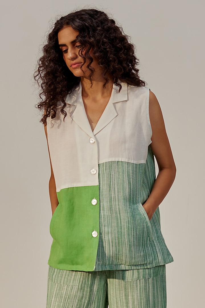 Green Linen Viscose Co-Ord Set by Spacelines at Pernia's Pop Up Shop