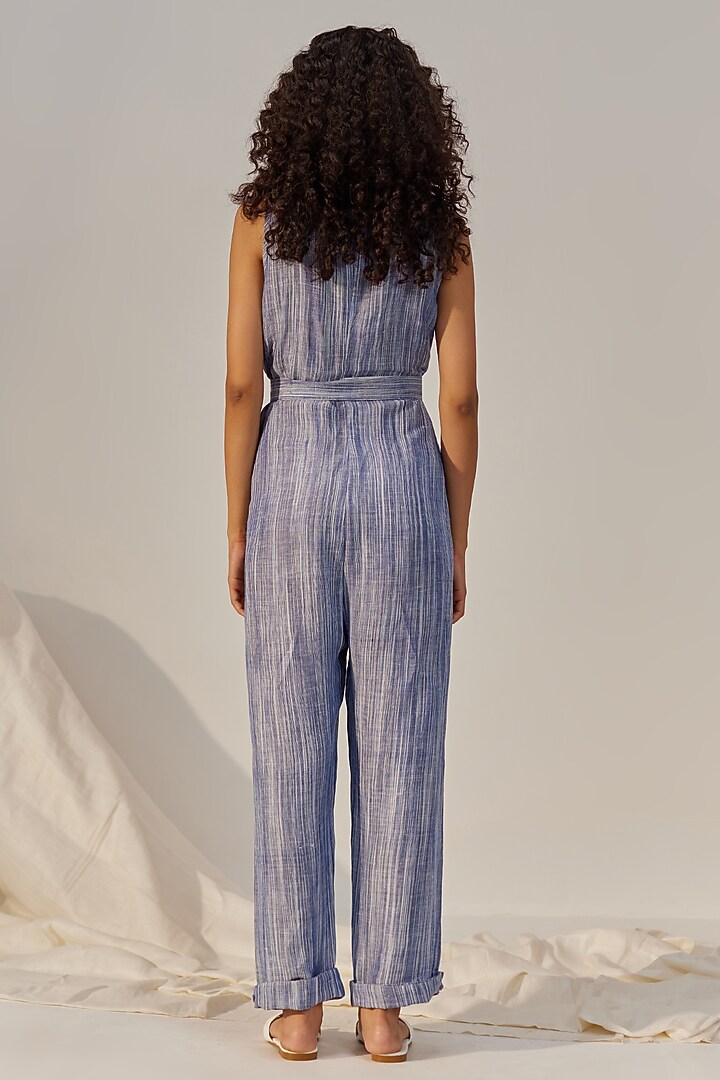 Eclipse Blue Linen Viscose Jumpsuit by Spacelines at Pernia's Pop Up Shop