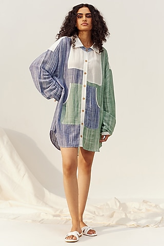 Eclipse Blue Linen Viscose Shirt Dress by Spacelines