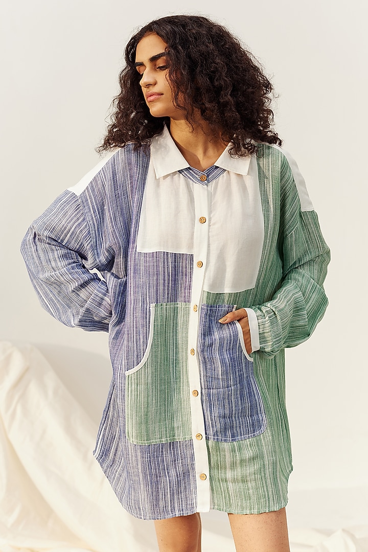 Eclipse Blue Linen Viscose Summer Shirt Dress by Spacelines at Pernia's Pop Up Shop