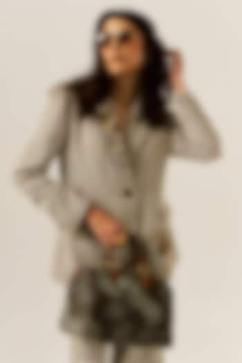 Beige Cotton Houndstooth Woolen Checkered Blazer by Spacelines at Pernia's Pop Up Shop