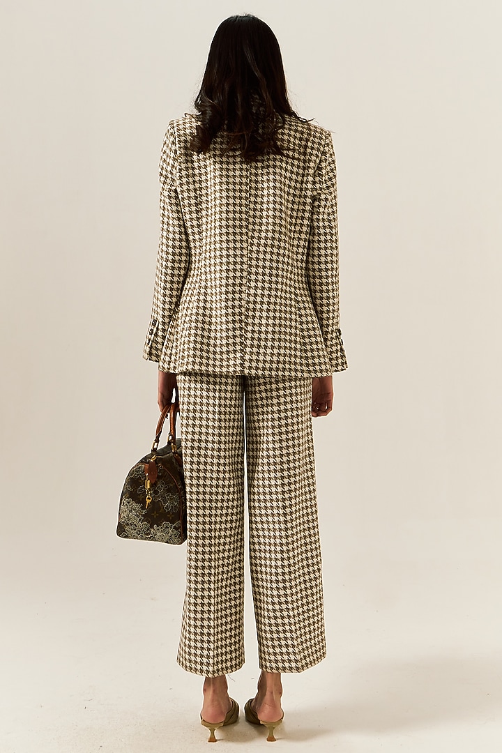 Beige Cotton Houndstooth Woolen Checkered Straight Pants by Spacelines at Pernia's Pop Up Shop