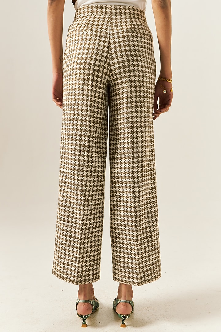 Beige Cotton Houndstooth Woolen Checkered Straight Pants by Spacelines at Pernia's Pop Up Shop
