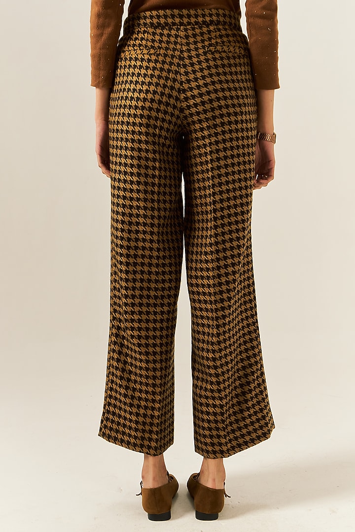 Brown Cotton Houndstooth Woolen Checkered Straight Pants by Spacelines at Pernia's Pop Up Shop