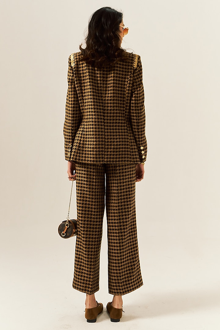 Brown Cotton Houndstooth Woolen Checkered Blazer by Spacelines at Pernia's Pop Up Shop