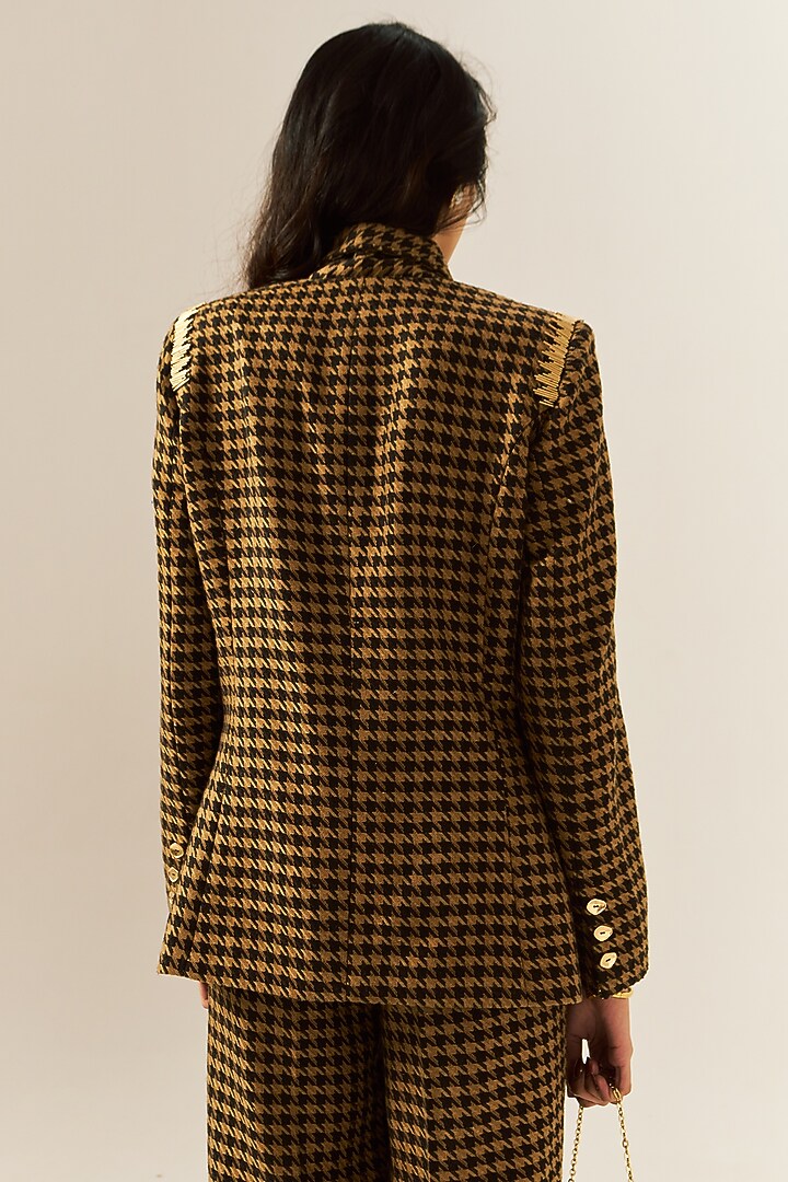 Brown Cotton Houndstooth Woolen Checkered Blazer by Spacelines at Pernia's Pop Up Shop