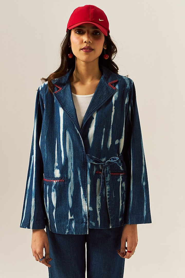 Blue Cotton Denim Tie-Up Jacket by Spacelines at Pernia's Pop Up Shop