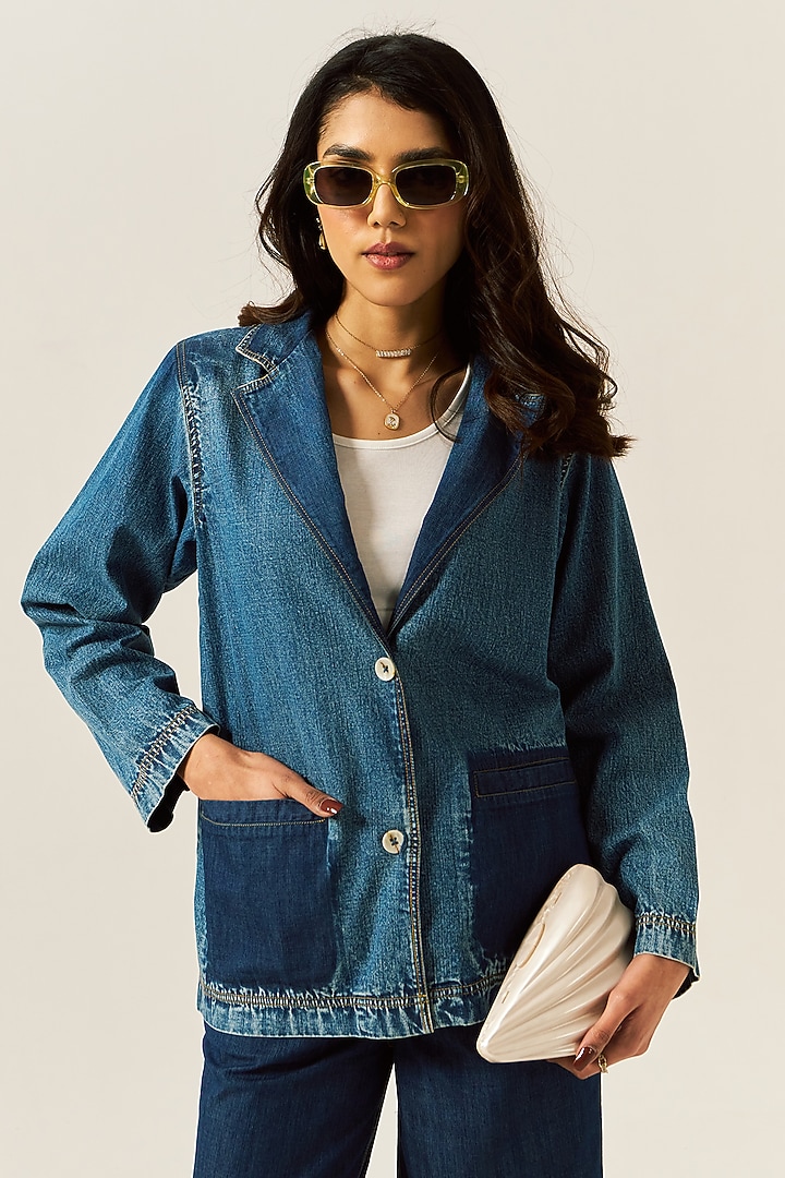 Blue Cotton Denim Jacket by Spacelines at Pernia's Pop Up Shop
