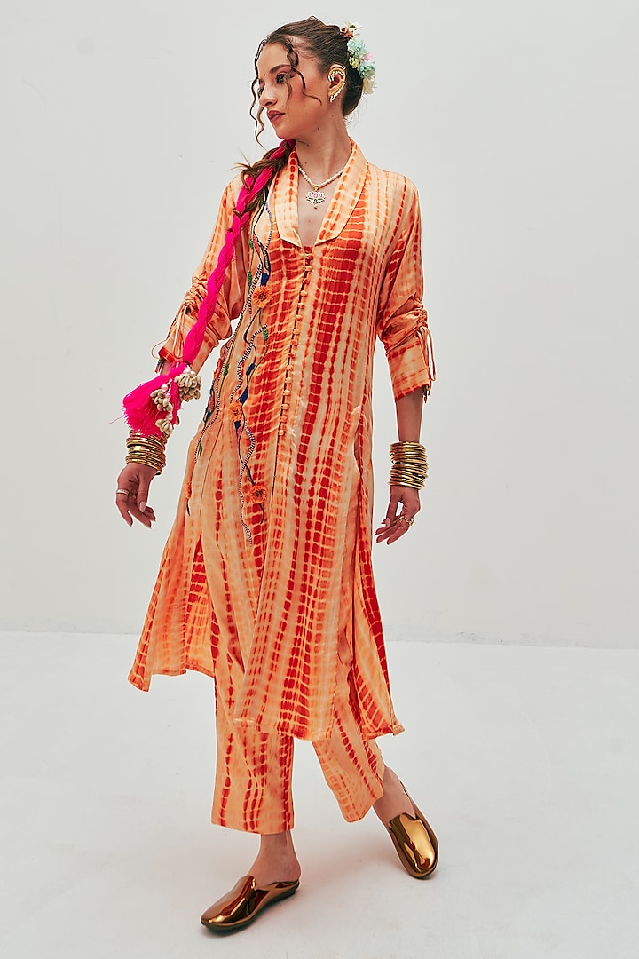 Orange Modal Satin Tie-Dye Printed Tunic Set by The Space Lines at Pernia's Pop Up Shop