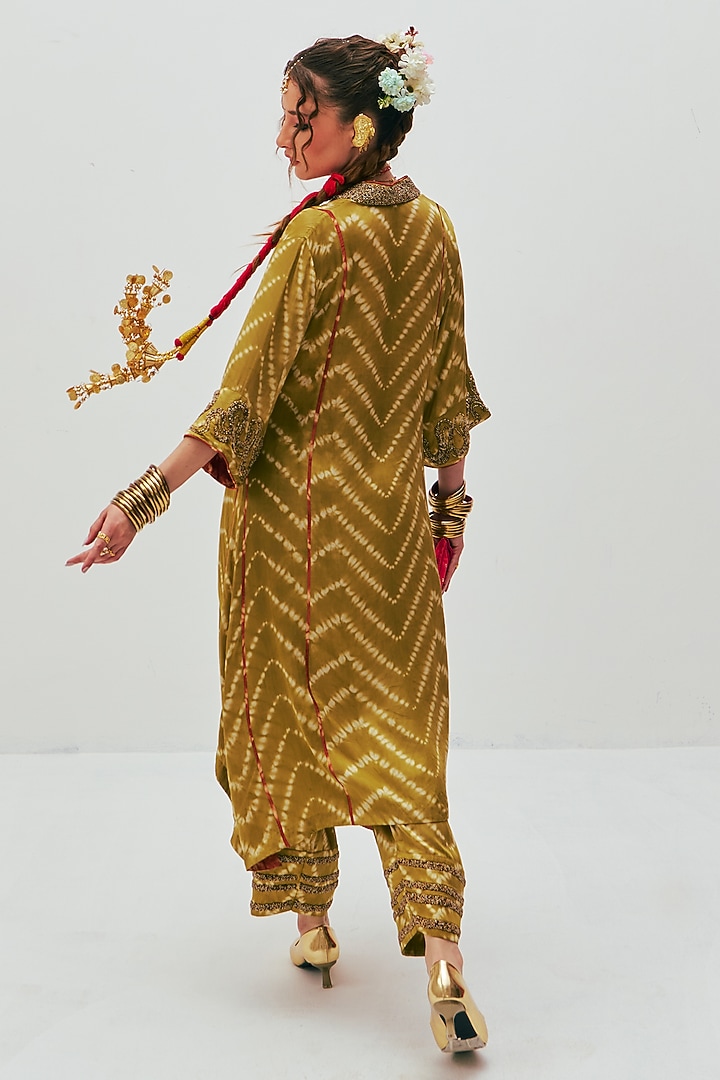 Green Modal Satin Shibori Tie-Dye Printed A-Line Kurta Set by Spacelines at Pernia's Pop Up Shop