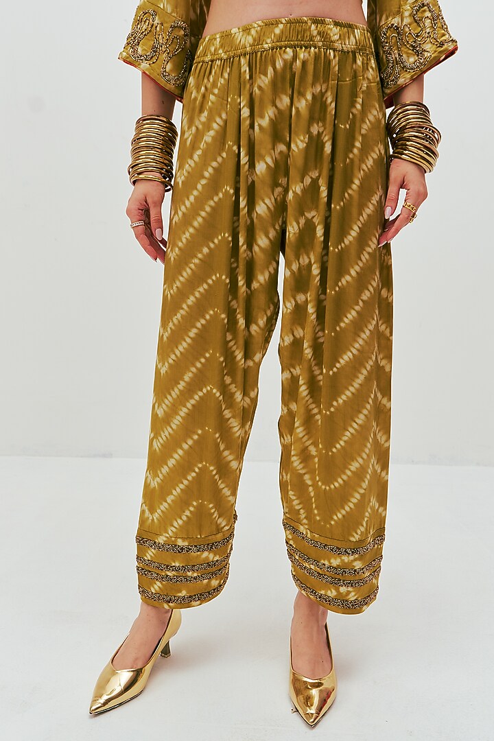 Green Modal Satin Shibori Tie-Dye Printed A-Line Kurta Set by Spacelines at Pernia's Pop Up Shop