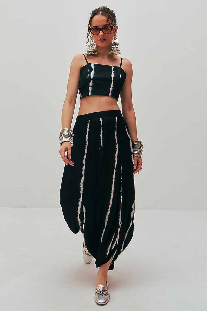Black Modal Satin Tie-Dye Printed Crop Camisole Top by Spacelines at Pernia's Pop Up Shop