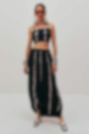 Black Modal Satin Tie-Dye Printed Dhoti Pants by The Space Lines at Pernia's Pop Up Shop