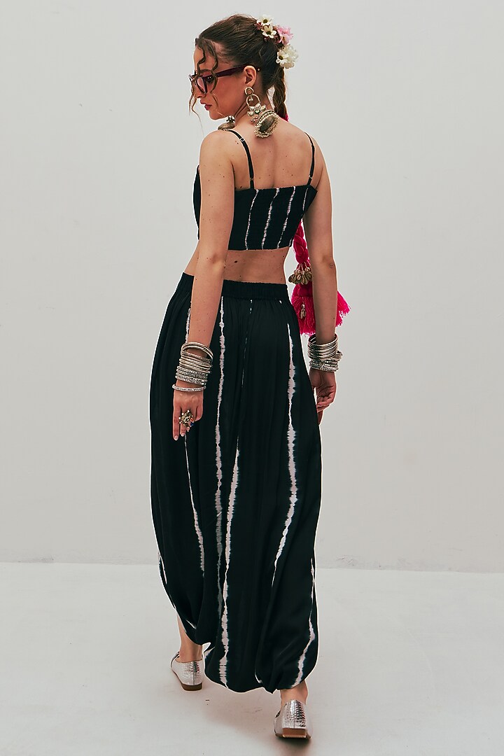 Black Modal Satin Tie-Dye Printed Dhoti by Spacelines at Pernia's Pop Up Shop